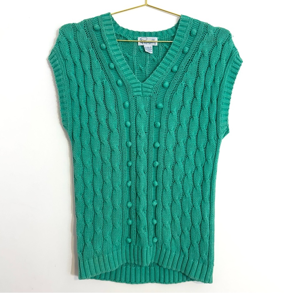 Vintage 80’s Pappagallo Teal Green Chunky Cable Knit Sweater Vest Women’s Large